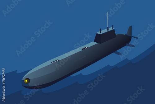 Modern submarine navigating through deep blue ocean waters