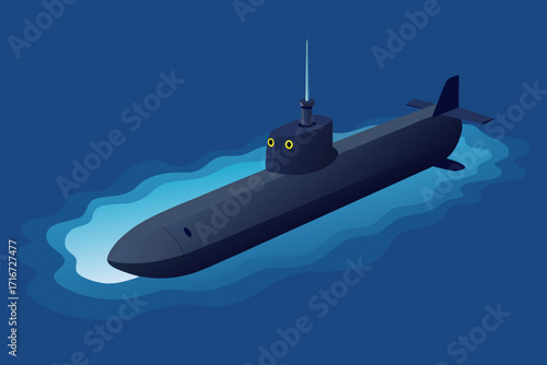 Modern submarine navigating through blue ocean waters