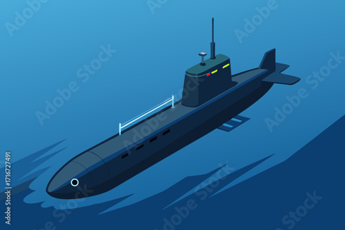 Modern submarine navigating through deep blue ocean waters