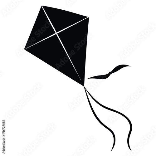 Black Diamond Kite with Flowing Tails on White Background flying recreation