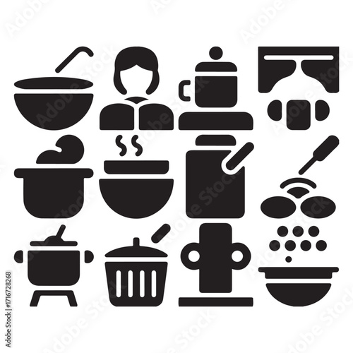 Kitchen utensils and icons set vector illustration