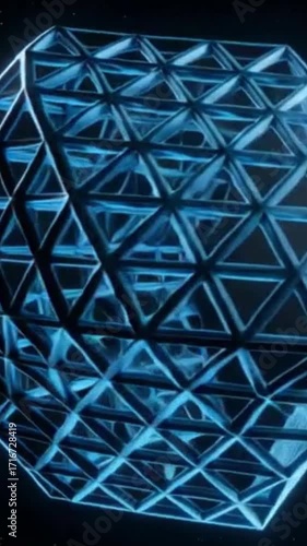 Rotating geometric hexagon grid — futuristic glowing blue hexagons rotating in perspective, 3D loop.