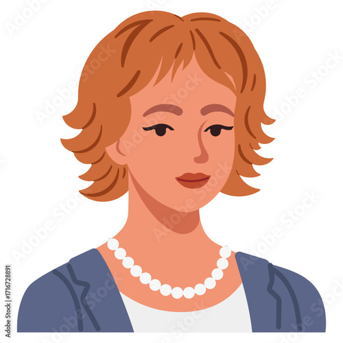 Elegant woman with feathered short hairstyle portrait. Female avatar vector illustration. 
