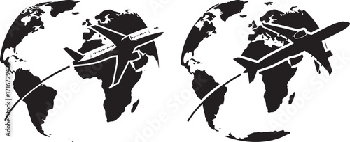 Airplane flying around the world silhouette