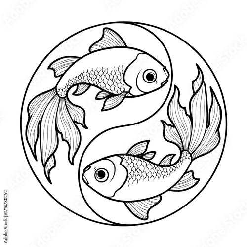 Yin Yang Symbol Featuring Two Goldfish in Elegant Black and White