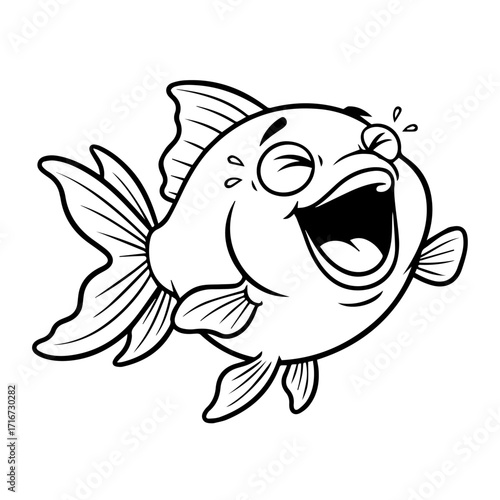 Cartoon goldfish character laughing hysterically with tears of joy vector illustration
