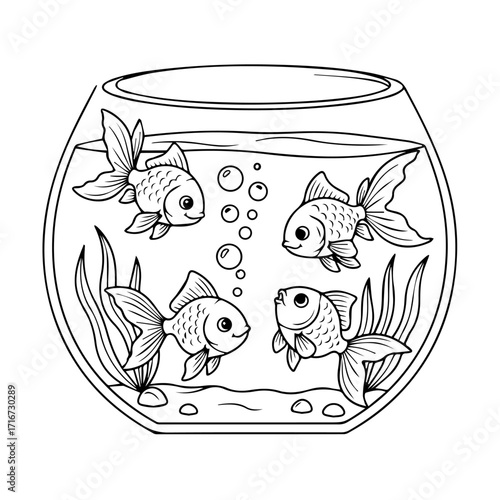 Charming Goldfish Bowl Illustration a Delightful Aquatic Adventure for Children