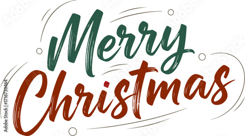 Merry Christmas typography with grunge texture, vintage holiday lettering in red and green