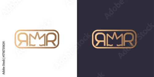 Letter R and R crown logo monogram, minimal style identity initial logo mark. Golden gradient vector emblem logotype for business cards symbol.