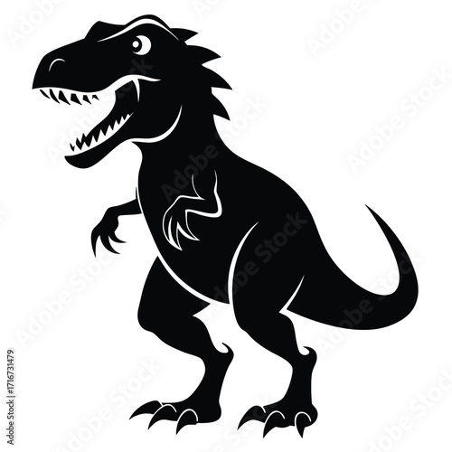 Black Tyrannosaurus Rex Dinosaur Silhouette Illustration with Sharp Teeth and Claws Vector Image