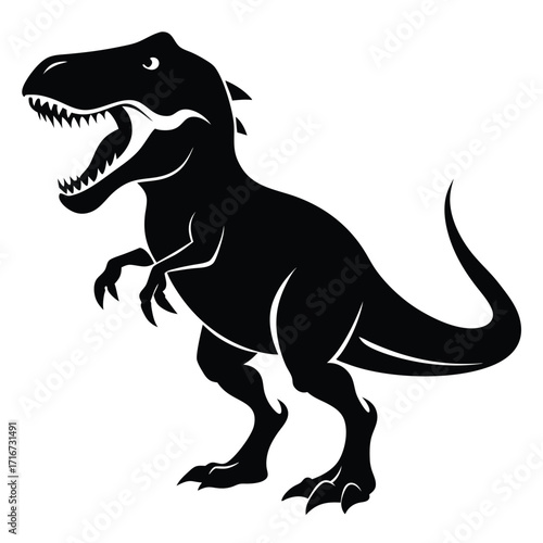 Silhouette of Tyrannosaurus Rex with Open Mouth and Sharp Teeth, Standing Tall
