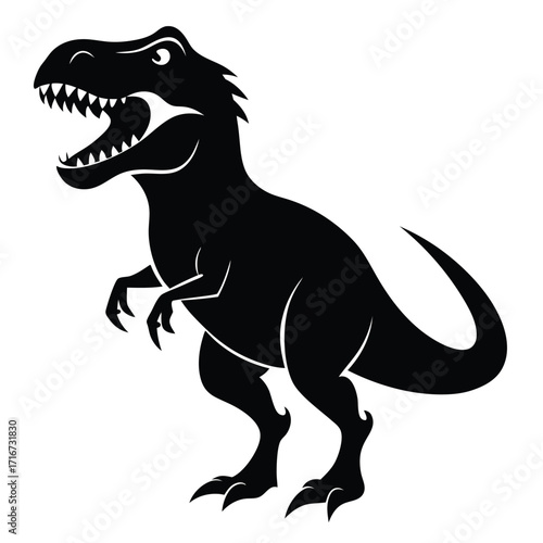 Black Silhouette of a Tyrannosaurus Rex with Open Mouth and Sharp Teeth