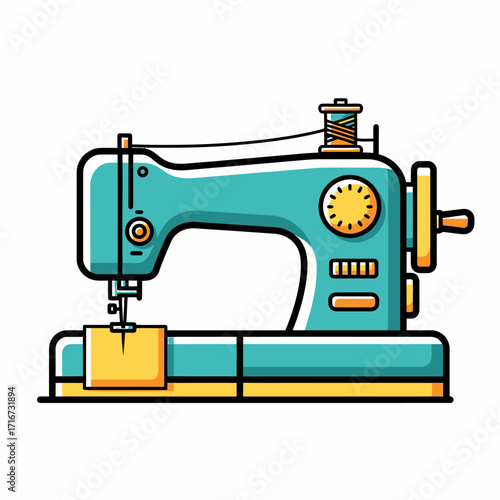 A charming cartoon illustration of a vintage-style sewing machine, perfect for crafting and textile projects