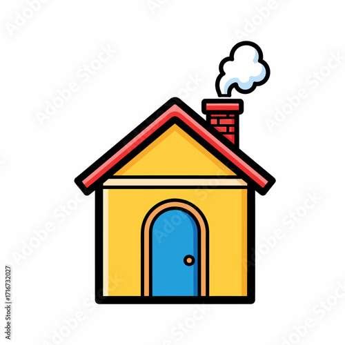Whimsical Vector Illustration of a Cozy Home with Chimney Smoke on White Background