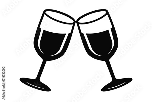 Two Champagne Glasses Toasting, Festive Celebration, Vector Icon, Minimalist Design, Silhouette
