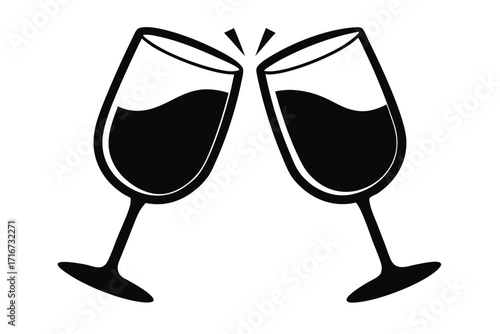 Two Black and White Wine Glasses Toasting Together, Symbolizing Celebration and Joy