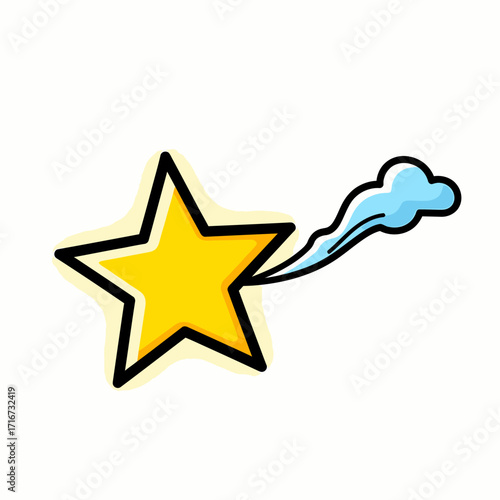 A bright yellow star with a trailing blue smoke effect, symbolizing achievement, excellence, or a celestial body