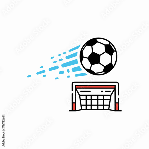 Dynamic line art of a soccer ball in rapid flight towards a goal, symbolizing the exhilarating moment of scoring. This vibrant sports illustration captures action and competitive spirit