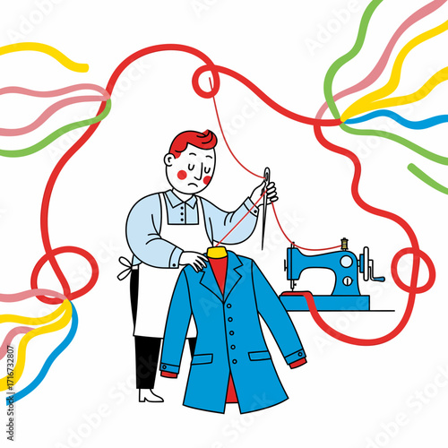Tailor Repairing a Jacket A Creative Illustration of Mending and Craftsmanship
