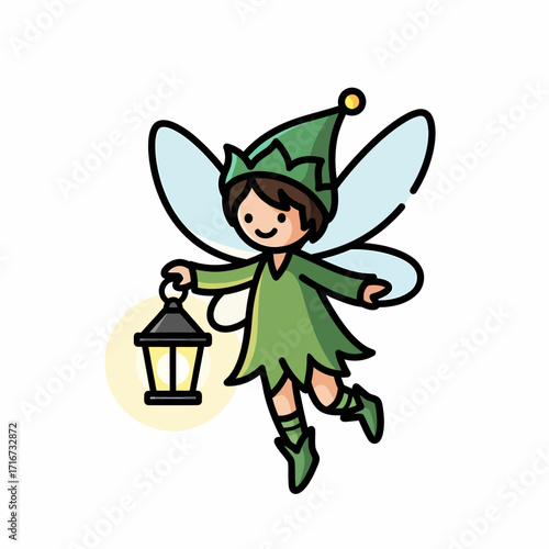 Whimsical Fairy Illustration with Lantern A Charming Cartoon Fairy for Fantasy Designs