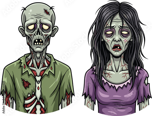 zombie, undead, horror, couple, exposed ribs, grotesque wounds, monster, scary, Halloween, creepy