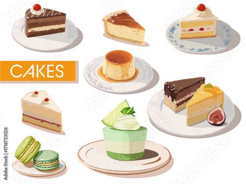 Vector Set of Cakes, Desserts Illustration