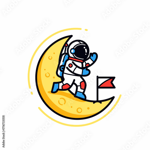 Astronaut walking on the moon with a flag