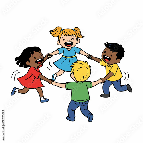 Children Playing Ring Around the Rosie A Joyful Illustration of Friendship and Fun
