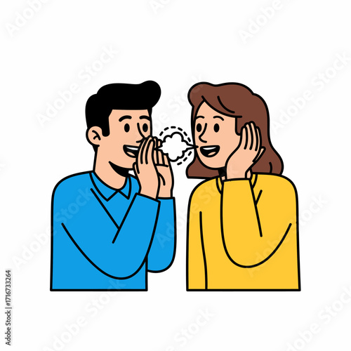 Whispering Secret A man shares a secret with a woman, conveying a hidden message