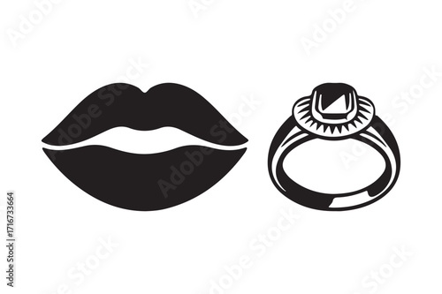 Stylized lips and engagement ring silhouette