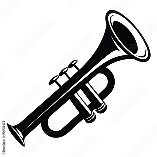 Elegant Black Trumpet Graphic Musical Instrument Illustration, Trompette Silhouette, Brass Section Piece