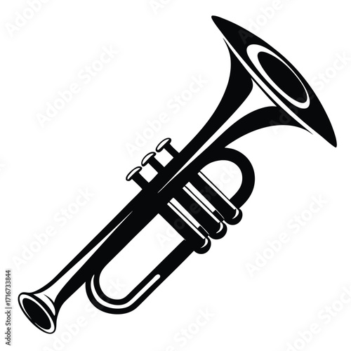 Elegant Black and White Trumpet Illustration with Detailed Valves and Bell Design