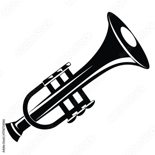Elegant Black Silhouette of a Trumpet with Valves and Bell Detail