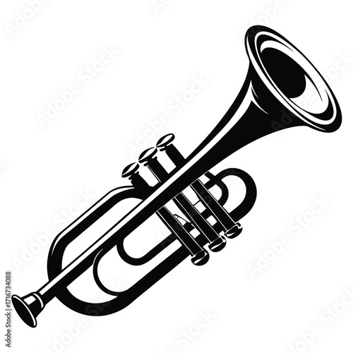 Bold Black and White Graphic Illustration of a Trumpet Musical Instrument Image