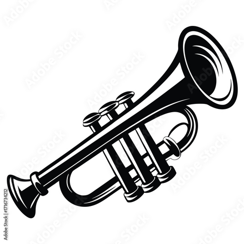 Black and White Graphic of a Trumpet Musical Instrument Illustration Style Image