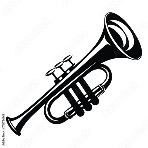 Elegant Black and White Illustration of a Classic Trumpet Musical Instrument