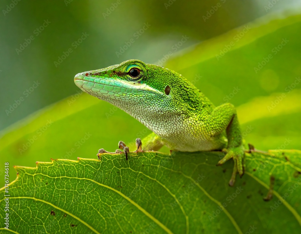 Fototapeta premium Lizard on a vibrant leaf