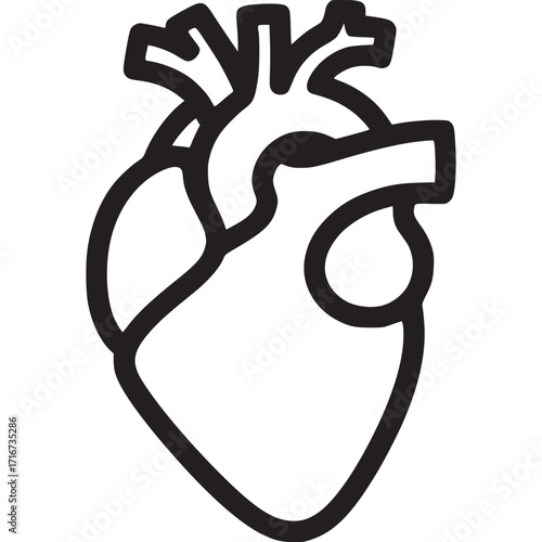 Vector art of anatomical heart illustration, depicting the organs structure and function with a clean, bold line drawing, suitable for medical, educational, and healthrelated designs
