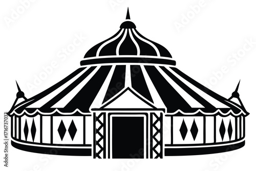 Silhouette of a Striped Circus Tent with Diamond Accents and Entrance Door