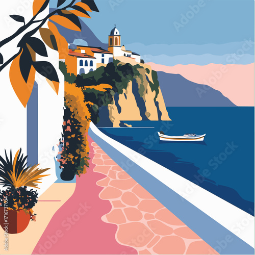 Summer Italy Vector illustration of Mediterranean style for poster