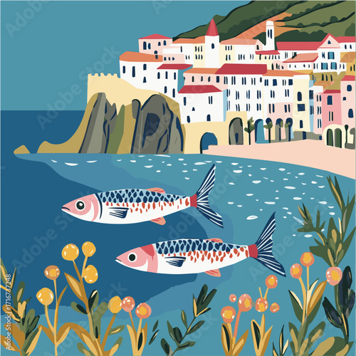 Summer Italy Vector illustration of Mediterranean style for poster