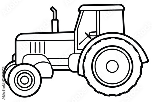 Tractor Illustration Black and White Outline of Farm Vehicle for Coloring or Design Use