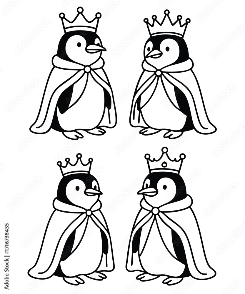 Obraz premium A black and white coloring page featuring adorable penguins delivering letters (with hearts on them) to a polar bear