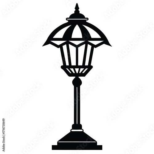 Black Silhouette of an Ornate Street Lamp or Post Light Illustration Design