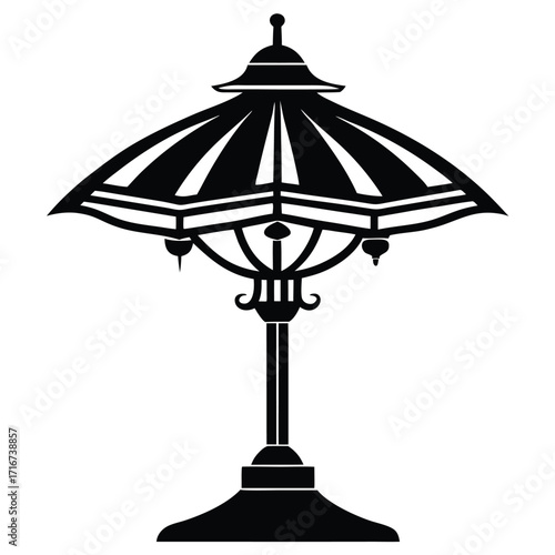 Detailed Black Silhouette of a Vintage Street Lamp With an UmbrellaShaped Shade