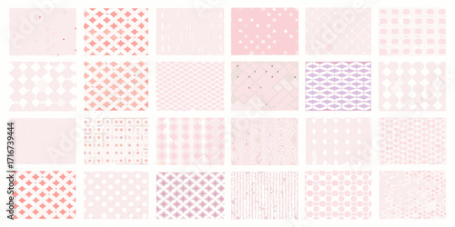 Collection of soft pastel pink and purple geometric and abstract patterns for design backgrounds