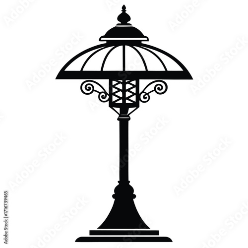 Ornate Silhouette Illustration of a Vintage Style Lamp Post with Decorative Details