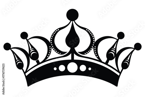 Black Silhouette of an Ornate Crown with Circles, Arches, and Teardrop Designs