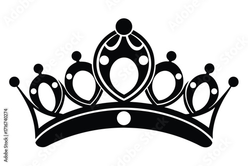 Elegant Black Silhouette of a Crown Embellished with Circles for Royalty and Power
