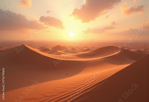 Breathtaking Desert Dunes Golden Hour Charm Endless Sandy Waves Warm Light Shadows